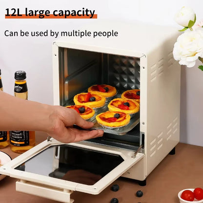 Airfryer - Heteluchtfriteuse - Broodrooster Oven - Keukenapparaten - met Voetkussens - Handgreep - Bak - Gegalvaniseerd binnenpaneel - Glazen deur - Jaloezie - 12L - 220V - 70-250 ℃ - 0-60 min Timingknop - Beige