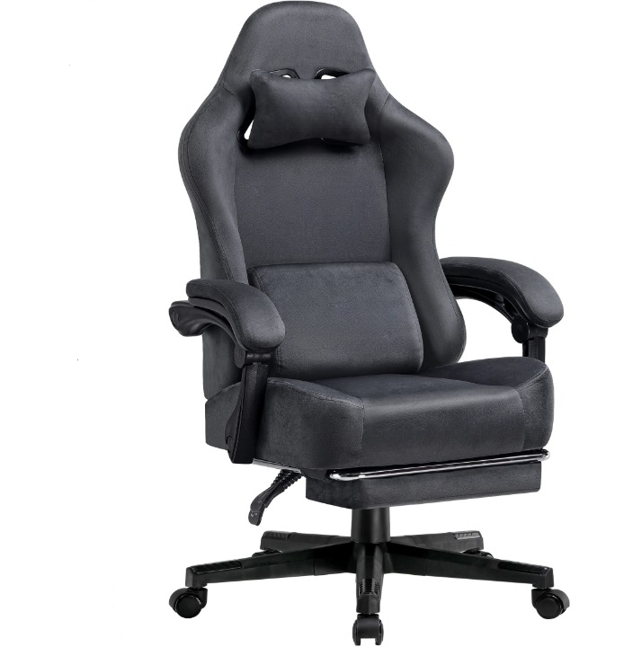 Gamingstoel – Bureaustoel – Werkstoel – Stud Stoel – 160° Verstelbare Rugleuning – Uittrekbare Voetsteun - 131x 53 x 49 cm -  Grijs