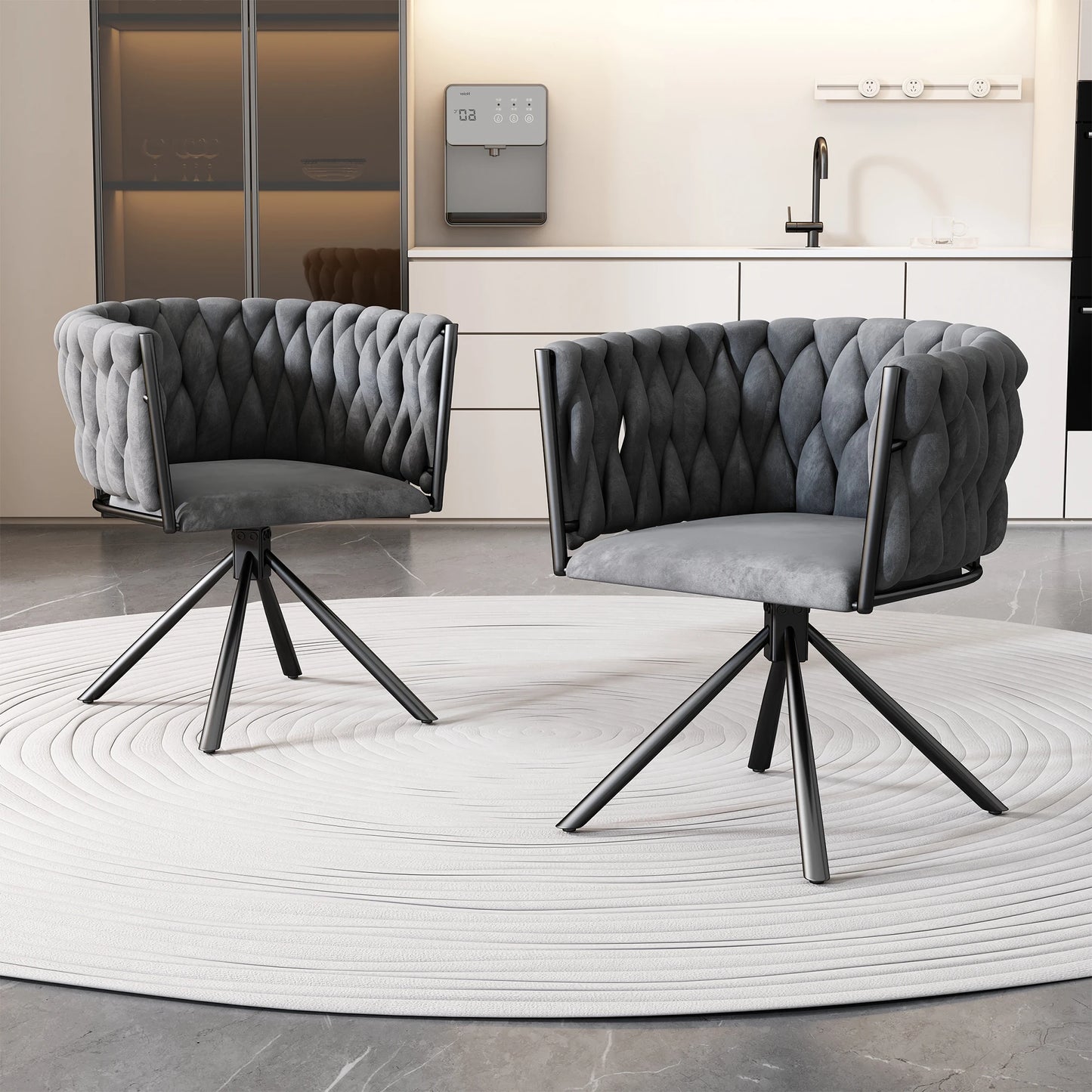 Eetkamerstoel – Set van 2 - Draaistoel – Velvet Stoel – Comfortabele Stoel – Ergonomisch Design – 360° Draaifunctie – Metalen Poten - Grijs