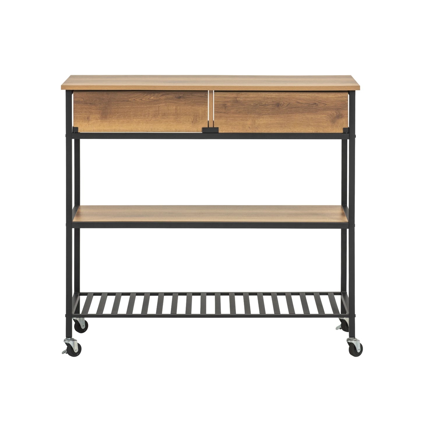 Keukentrolley – Serveerwagen – Opbergwagen – Keukenwagen – Halmeubel – Bruin – Industrieel Design – Ruime Opbergruimte Met 2 Laden & 2 Planken