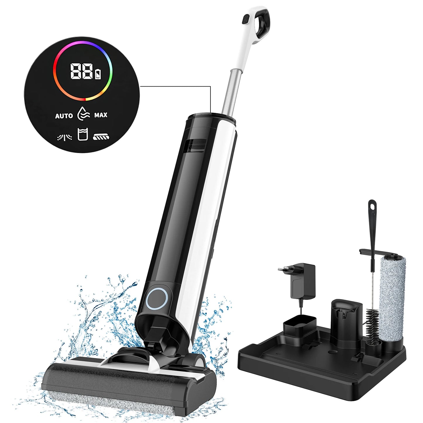 Nat En Droog Schoonmaker – Multifunctionele Mop – Dweil En Stofzuiger – Zelfreinigend – Zonder Kabels – 2600mAh Accu – 25 Cm Rollerborstel