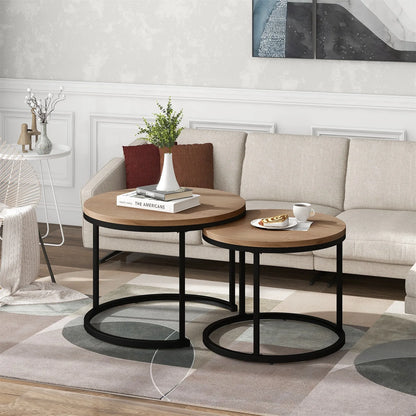 Salontafel - Bijzettafels – Bijzettafel Set – Ronde Tafels – Nestbare Tafels – Marmerlook Blad – Stevige Constructie – Compact Design