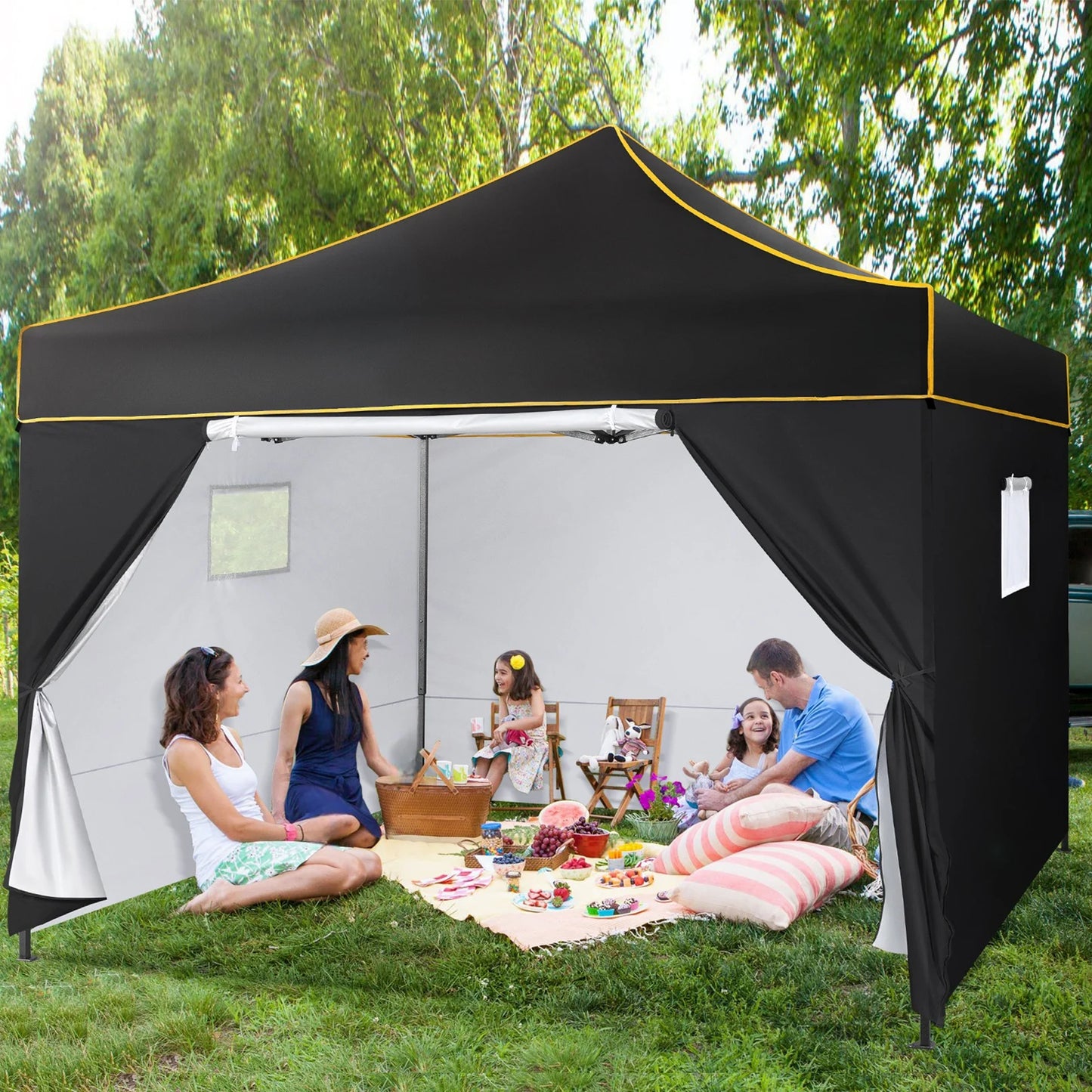 3x3m Pop-Up Partytent – Tuinentent – Evenemententent – Marktstandtent – Campingtent – Waterdicht 410D Oxford – Roestbestendig Frame - Zwart