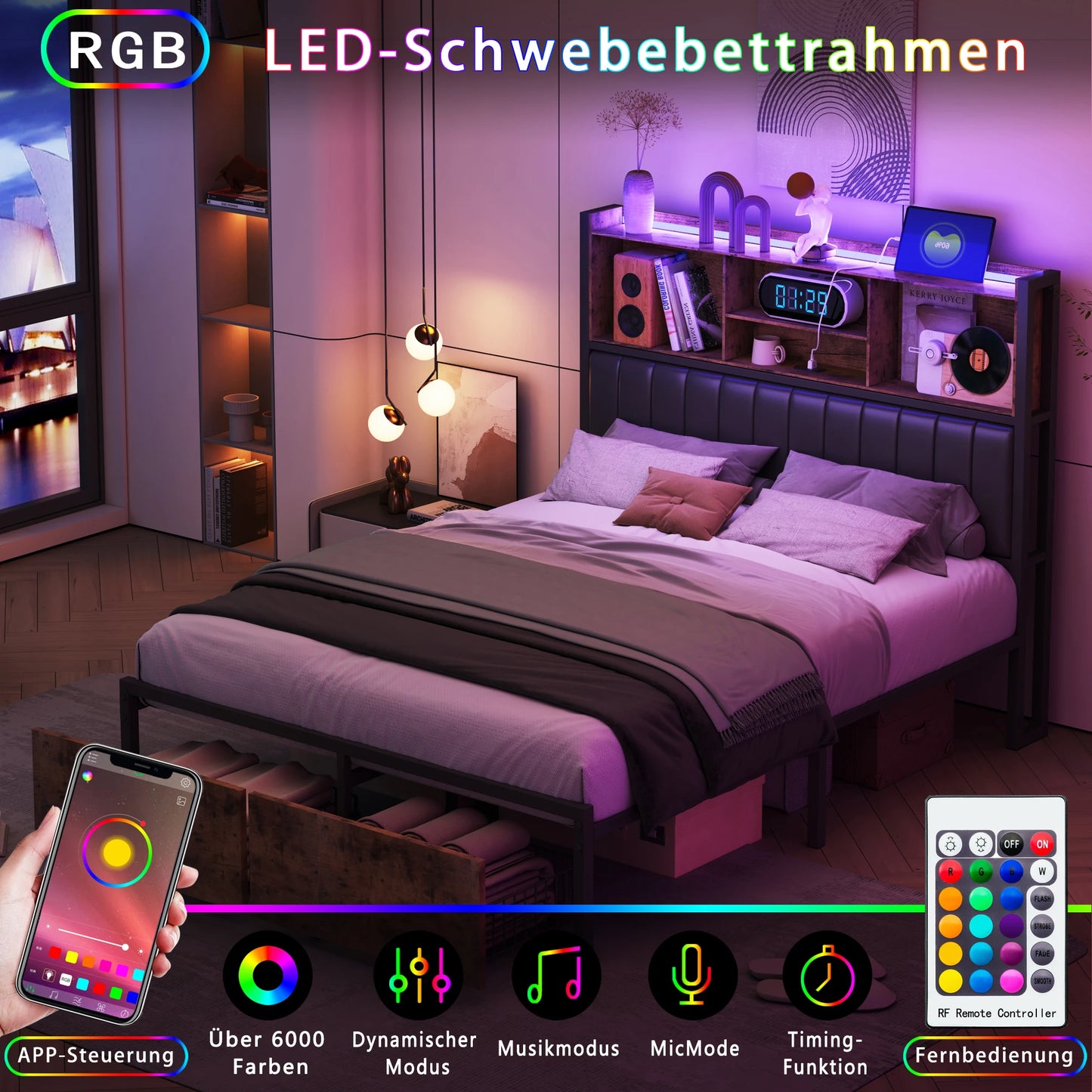Bedframe – Metalen Bed – Gestoffeerd Bed – Tweepersoonsbed – Industrieel Bed – 160x200 cm – Met Opberglades en Robuust Metaalframe