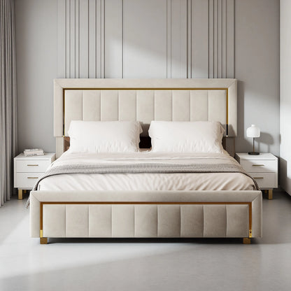 Modern Velours Bed – Boxspring Bed – Slaapbank – Stapelbed – Bedframe – Ivory – Ruime Opbergruimte Met Hydraulisch Systeem – Duurzaam Massief Houten Frame - QUORE