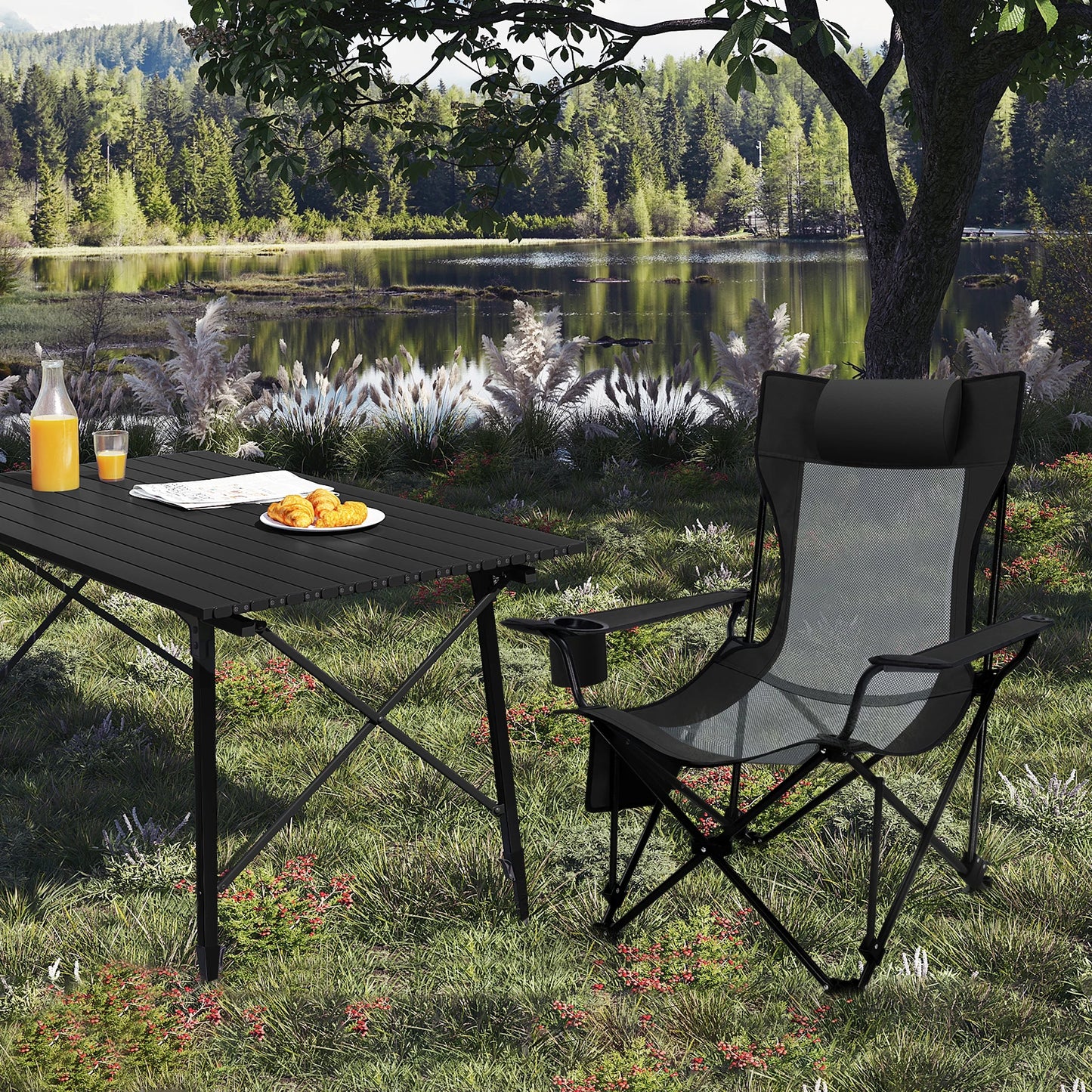 Opvouwbare Campingstoel - Kampeerstoel - Strandstoel - Verstelbare Rugleuning - Met Voetensteun - 4-in-1 Design - Lichtgewicht en Draagbaar - Voor Strand - Tuin en Outdoor - Grijs