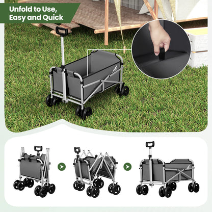Tuinwagen - Tuinkar - Strand - Bolder - Boodschappen - Transport - Heavy-duty - met Dubbele Wielen en Rem - Voor Tuin - Erf - en Magazijn - Ergonomische Handgreep - 360° Draaibare Wielen - Draagvermogen 80kg - Donkergrijs