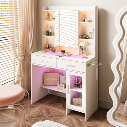 Make-uptafel – Kaptafel – Schminktisch – Dressing table – Witte variant – Verstelbare LED-verlichting – Ruime Opberglades