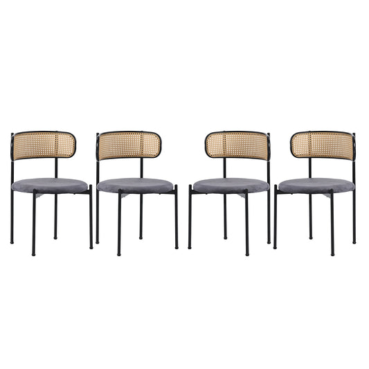 Eetkamerstoelen – Stoelen – Kuipstoelen – Dining Stoelen – Set van 4 - Velours Bekleding – Ergonomische Rugleuning - Grijs - QUORE