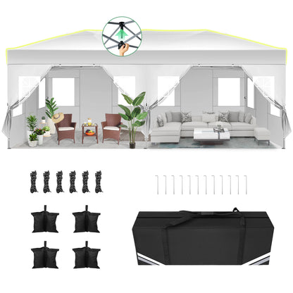 Pop-Up Tent – Partytent – Tuin Tent – Markt Tent – Waterdicht 210D Oxford Polyester – Verstelbare Hoogte – UPF 50+ Zonbescherming - Wit - QUORE