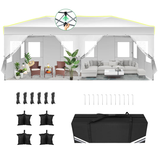 Pop-Up Tent – Partytent – Tuin Tent – Markt Tent – Waterdicht 210D Oxford Polyester – Verstelbare Hoogte – UPF 50+ Zonbescherming - Wit - QUORE