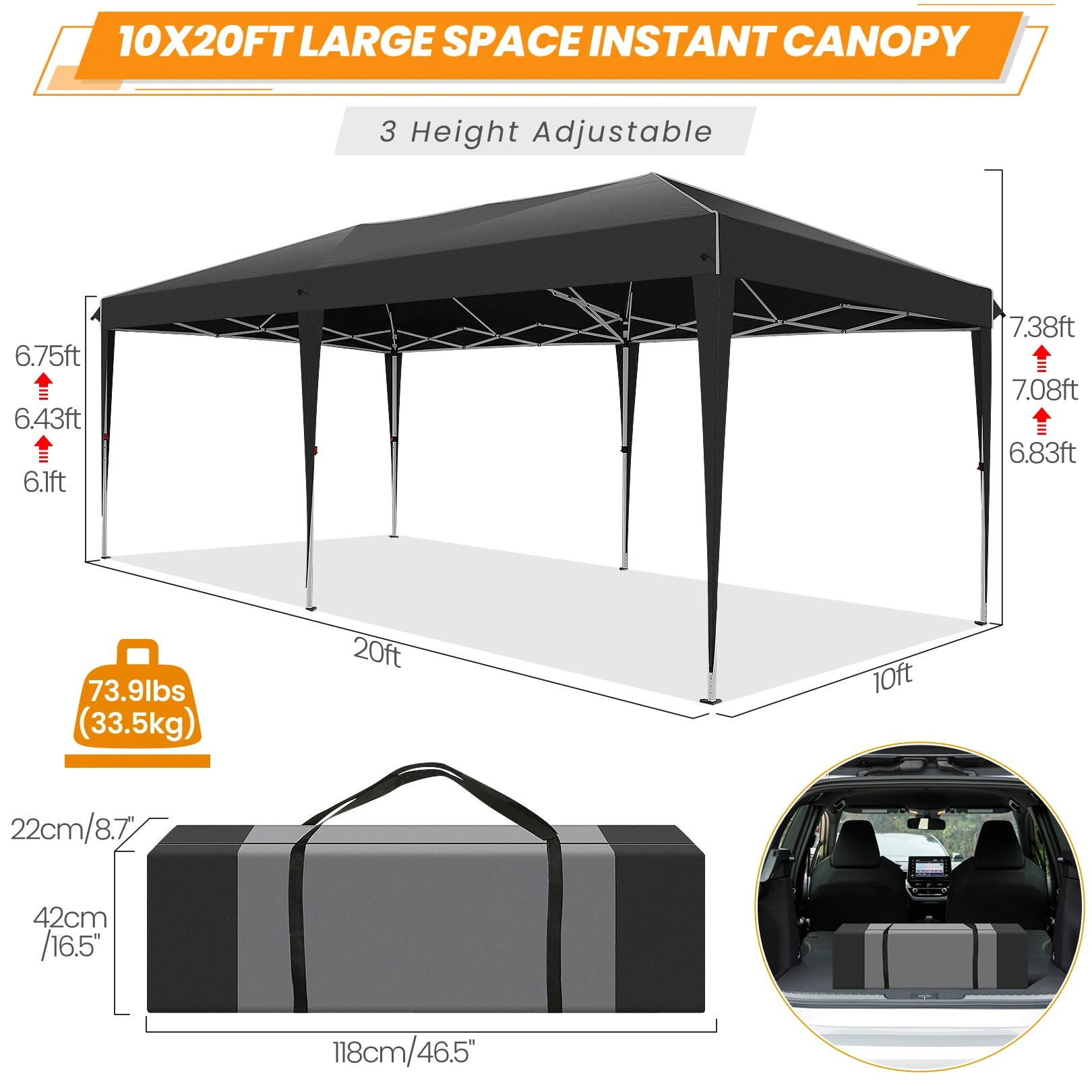 Pop-Up Partytent – Partytent – Evenemententent – Tuinentent – Markttent – Waterdicht Oxford Doek – Stevig Stalen Frame - Khaki - QUORE