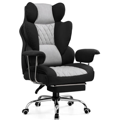 Ergonomische Bureaustoel - Gaming Stoel - Bureaustoelen Stoelen - met Pocketvering Rugsteun -Verstelbare Voetsteun - Comfortabele Brede Zitting - 90-135° Kanteling - met Armleuningen en Wieltjes - Grijs-zwart - Stof - QUORE