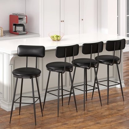 Barkrukken – Barstoelen – Hoge Stoelen – Keukenstoelen – Eetkamerstoelen – Zwart – PU Kunstleer – Stevig Metalen Frame – Set van 4