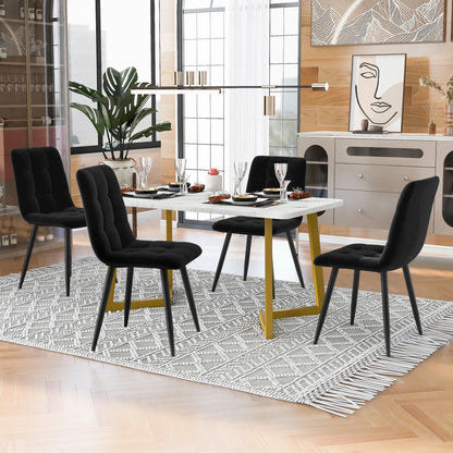 Eettafelset – Dinerensemble – Eettafel Met Stoelen – Keukentafelset – Compact Design – Marmerlook Tafelblad – Fluwelen Stoelen Met Gouden Poot - Beige