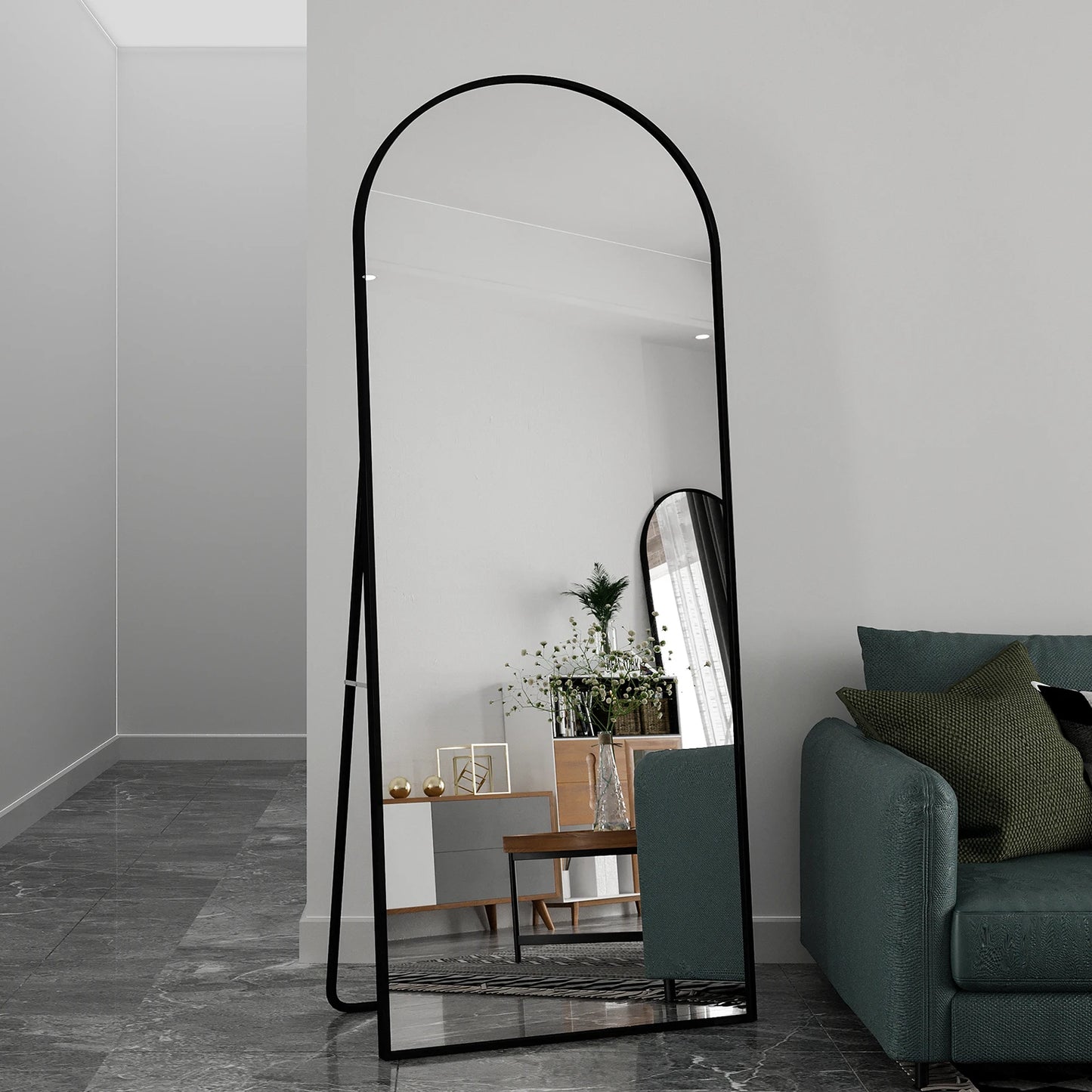 Volledige Lichaam Spiegel – Vloerspiegel – Staande Spiegel – Tuinspiegel – Zwarte Aluminium Spiegel – 180x80 cm – Versterkt Glas