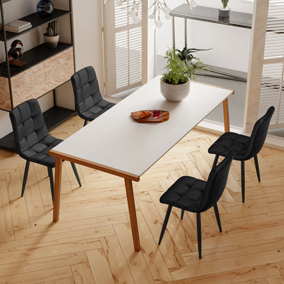 Eetkamerstoelen – Stoelen – Dining Chairs – Keukenstoelen – Woonkamerstoelen – Set van 4 Zwarte Fluwelen Stoelen – Stevig Metalen Frame met Hoog Zitcomfort