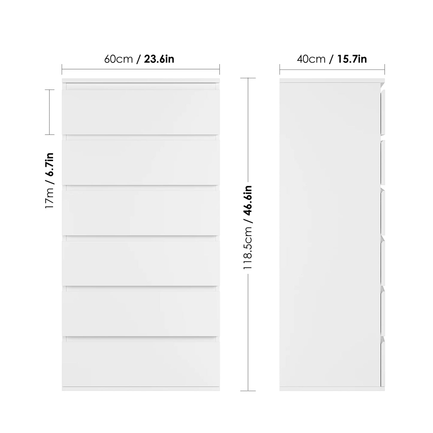 Getone Chest of Drawers Bedroom, Tall Chest of Drawers with 6 Drawers, Bedroom Furniture Storage Cupboard Cabinet  Bedroom Dresser, for Living Room Hallway  60x40x119cm, White/Black