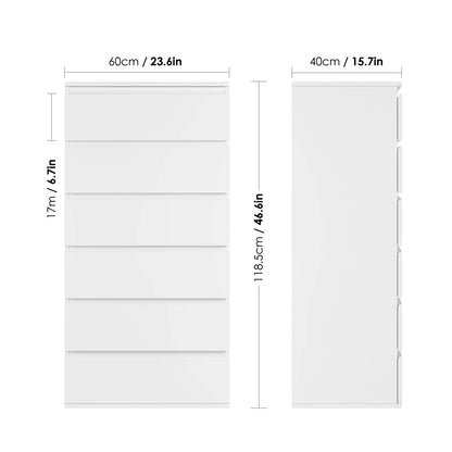 Getone Chest of Drawers Bedroom, Tall Chest of Drawers with 6 Drawers, Bedroom Furniture Storage Cupboard Cabinet  Bedroom Dresser, for Living Room Hallway  60x40x119cm, White/Black