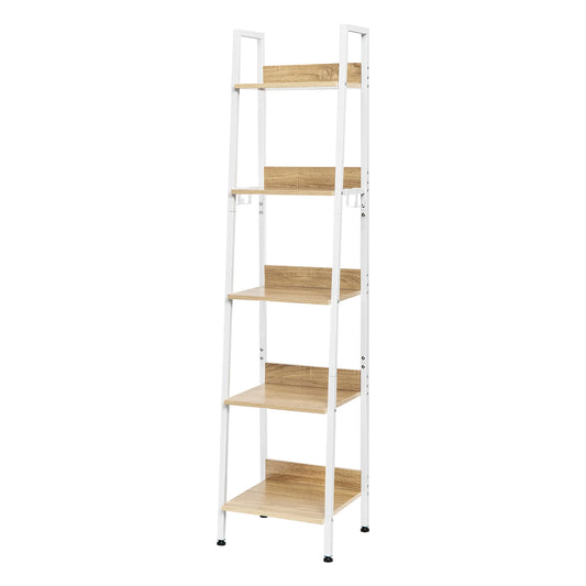 Boekenkasten - Boekenplank - Wandplank - Boekenrek - Keukenrek - Rekken - Opbergrek Organiser - 4 Haken 40x170x36cm - voor Woonkamer Keuken - Licht Eiken en Wit - QUORE