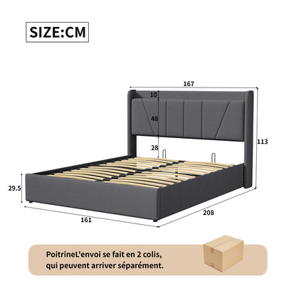 Bed Met Opbergruimte – Tweepersoonsbed – Slaapbank – Opbergbed – Hydraulisch Bed – 160x200 cm – Houten Frame – Hydraulisch Liftmechanisme