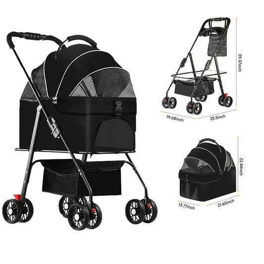 100x50x65cm Pet Stroller 4 Wheel Foldable Pet Stroller With Storage Basket For Small Medium Dogs &amp; Cats Load Capacity 30 Pounds
