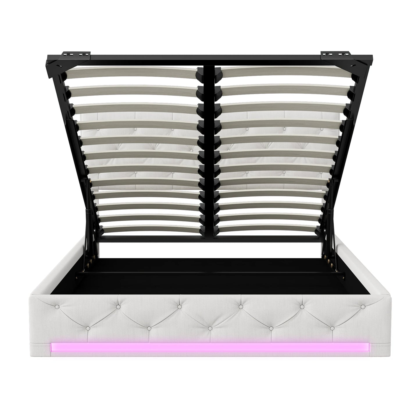 Opbergbed – Boxspringbed – Bed Met Opbergruimte – Hydraulisch Bed – Verstelbaar Hoofdbord – Linnen Bekleding – LED-Verlichting - 140 x 200 cm