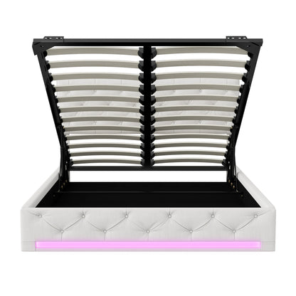 Opbergbed – Gestoffeerd Bed – Tweepersoonsbed – Led Bed – Opbergruimte – Verstelbaar Hoofdbord – Linnenstof - 160 × 200 cm