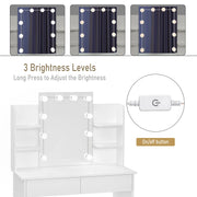 Kaptafel - Make-up Tafel - Kaptafel met Spiegel en Verlichting - LED Spiegel - 2 Lades - 4 Opbergplanken - Verstelbare Verlichting - 90x40x135 cm - 75 kg - Wit