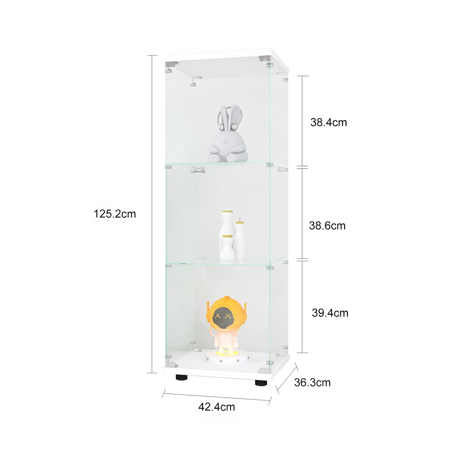 Rosahqnda Three-layer Glass Display Cabinet wardrobe with Doors and Locks, living room/office floor-to-ceiling glass shelf