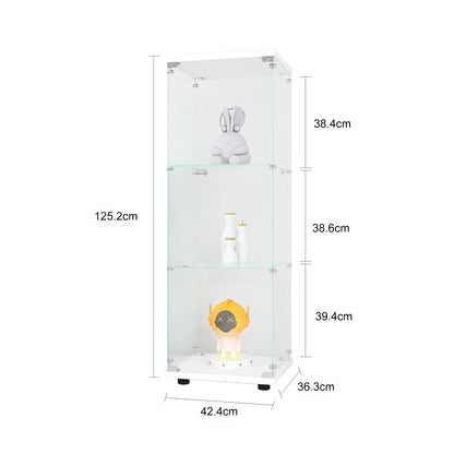 Rosahqnda Three-layer Glass Display Cabinet wardrobe with Doors and Locks, living room/office floor-to-ceiling glass shelf