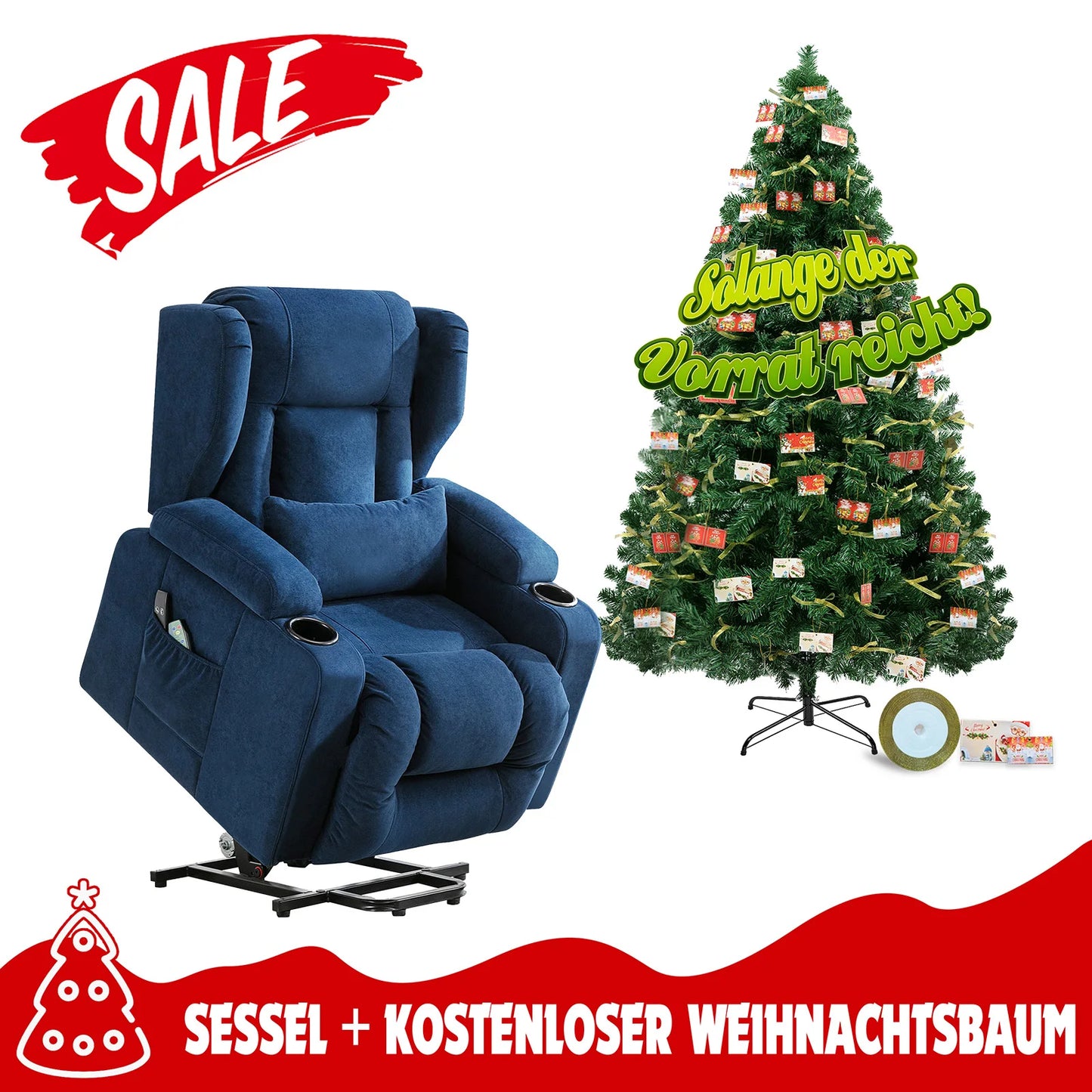 Relaxfauteuil Set – Relaxstoel – Relaxzetel – Fauteuil Verstelbaar – Loungefauteuil – Ergonomisch Met Luchtkussen – Brandveilige Kunstkerstboom Met Metalen Voet