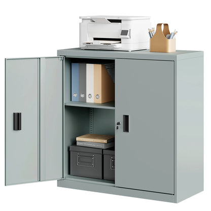 Metalen Archiefkast - met Slot – Kantoor - Garage - Muur - Verstelbare Legplank - voor Documenten - Printer - Gereedschap – 90x92x40cm – Grijs