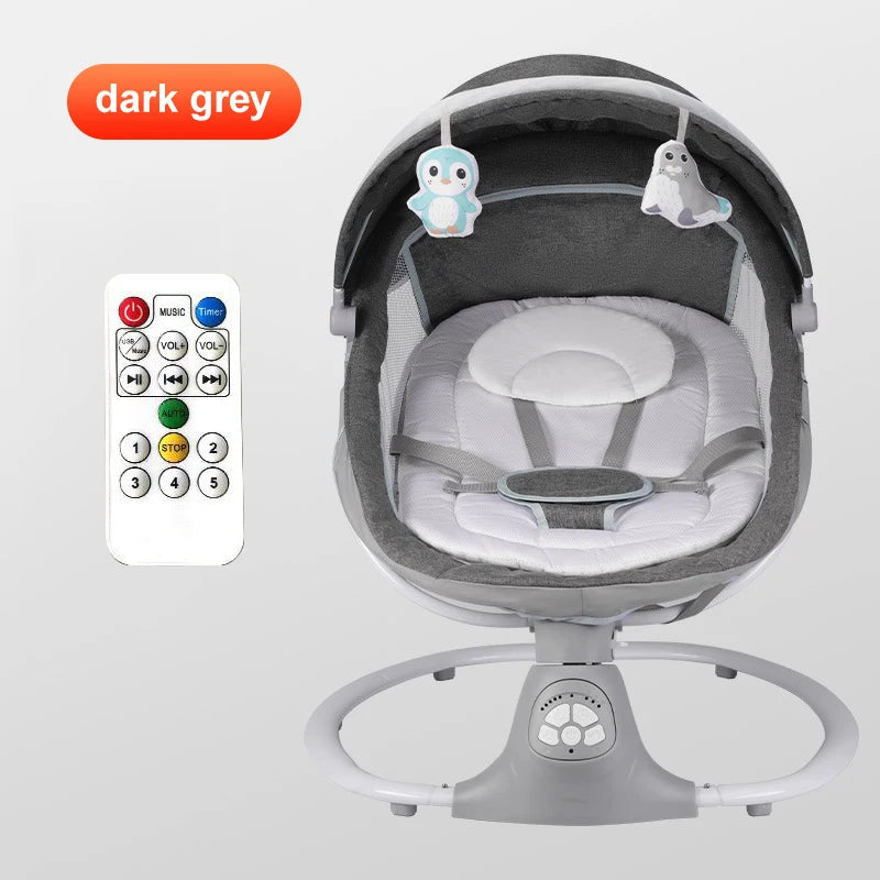 Wiegstoel - Elektrische Luxe Baby Wipstoel - Babybedje - Wipstoel  - Elektrische Schommelstoel  - Babyschommel- Baby Swing - Kinderstoel - Automatisch Schommelstoeltje met Afstandsbediening en 5-Puntsgordel - Bluetooth - Donkergrijs