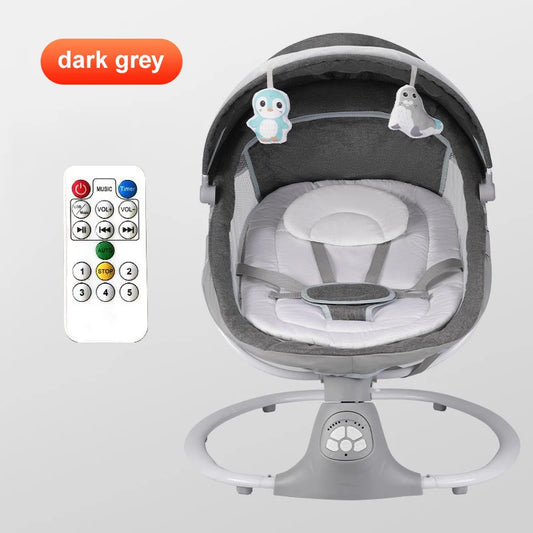Wiegstoel - Elektrische Luxe Baby Wipstoel - Babybedje - Wipstoel  - Elektrische Schommelstoel  - Babyschommel- Baby Swing - Kinderstoel - Automatisch Schommelstoeltje met Afstandsbediening en 5-Puntsgordel - Bluetooth - Donkergrijs