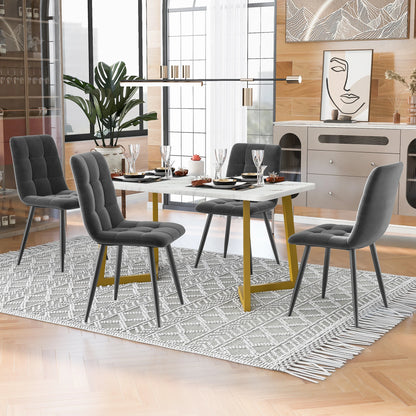 Eettafelset – Dinerensemble – Eettafel Met Stoelen – Keukentafelset – Compact Design – Marmerlook Tafelblad – Fluwelen Stoelen Met Gouden Poot - Zwart