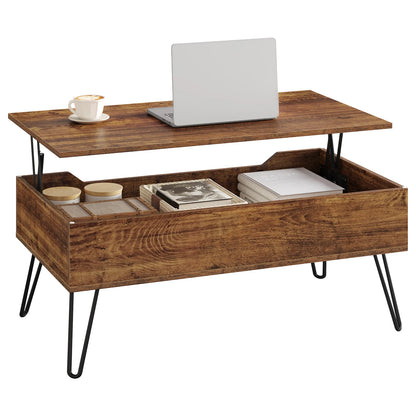 Verstelbare Salontafel met Opbergruimte – Industrieel Koffietafel – Lifting Table – Vintage Houtlook &amp; Zwart Metaal – Woonkamer &amp; Kantoor