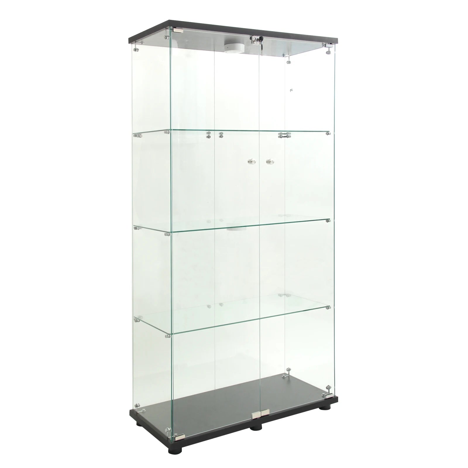 Glazen Vitrinekast – Vitrinekast – Curio Kast – Displaykast – Presentatiekast – Zwart Metalen Frame – LED Verlichting – Gehard Glas – 4 Legplanken – 164x81x37 cm - QUORE