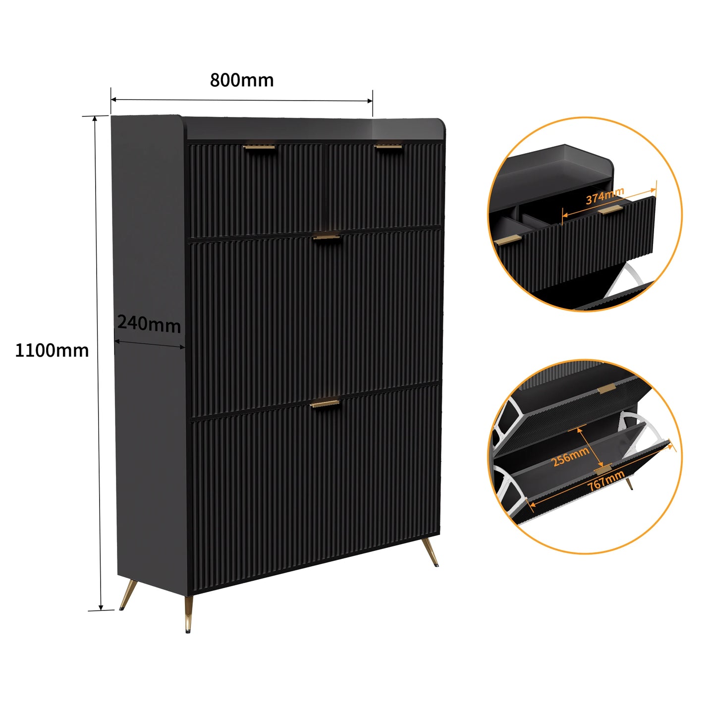 Schoenenkast – Schoenenrek – Schoenopberger – Halmeubel – Dressoirkast – Compact en Ruimtebesparend – Zwart Met Wit