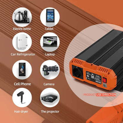 Pure Sine Wave Omvormer – Zuivere Sinusgolf Omvormer – Spanningsomvormer – 12V 24V Converter – 1500W Continu Vermogen – LCD Display - QUORE