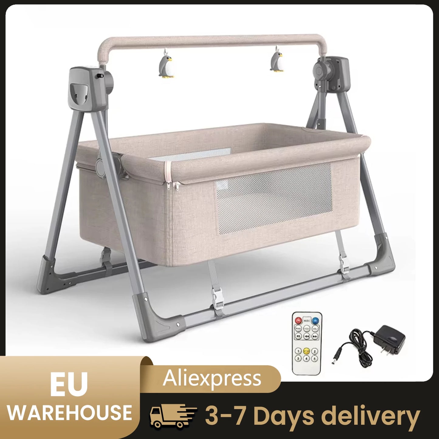 Co Sleeper - Baby Wieg - Wipstoel - Multifunctionele Elektrische Schommelstoel  - 0-3 Jaar - Intelligente Slaapfunctie – Afstandsbediening - Newborn Baby Slapen Mand – Weig - Donkergrijs