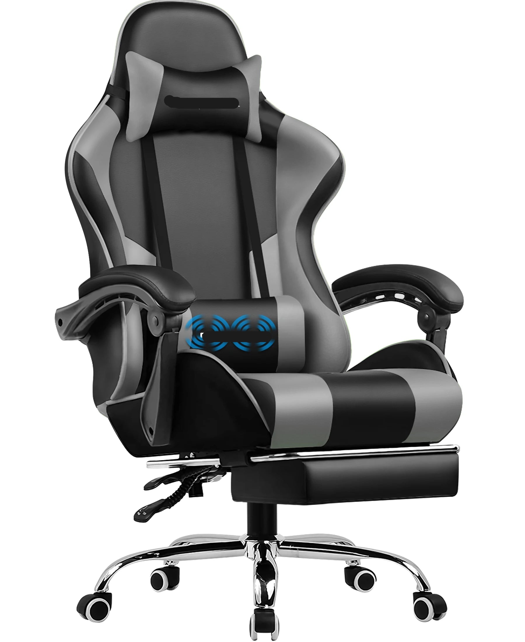 Gamingstoel – Bureaustoel – Massagestoel – Ergonomische Stoel – Voetensteun – Massagefunctie – Verstelbare Rugleuning - Grijs - QUORE