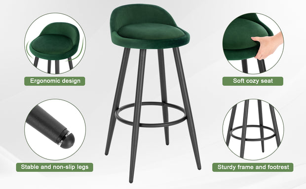 Barkruk - Bar stoel - Bar stoelen set 2 - Cafékruk Barmeubilair - Bar gereedschap cocktails - Fluwelen barkrukken - 120 kg - Donkergroen fluweel