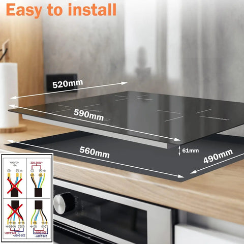 Inductie kookplaat - Induction Hob - Induction Cook Top - Inductie Fornuis - Elektrische Brander - 3-pits - 60 cm - Inbouw inductiekookplaat - Touch Control - Timer - Veiligheidsslot - 5200W - Zwart