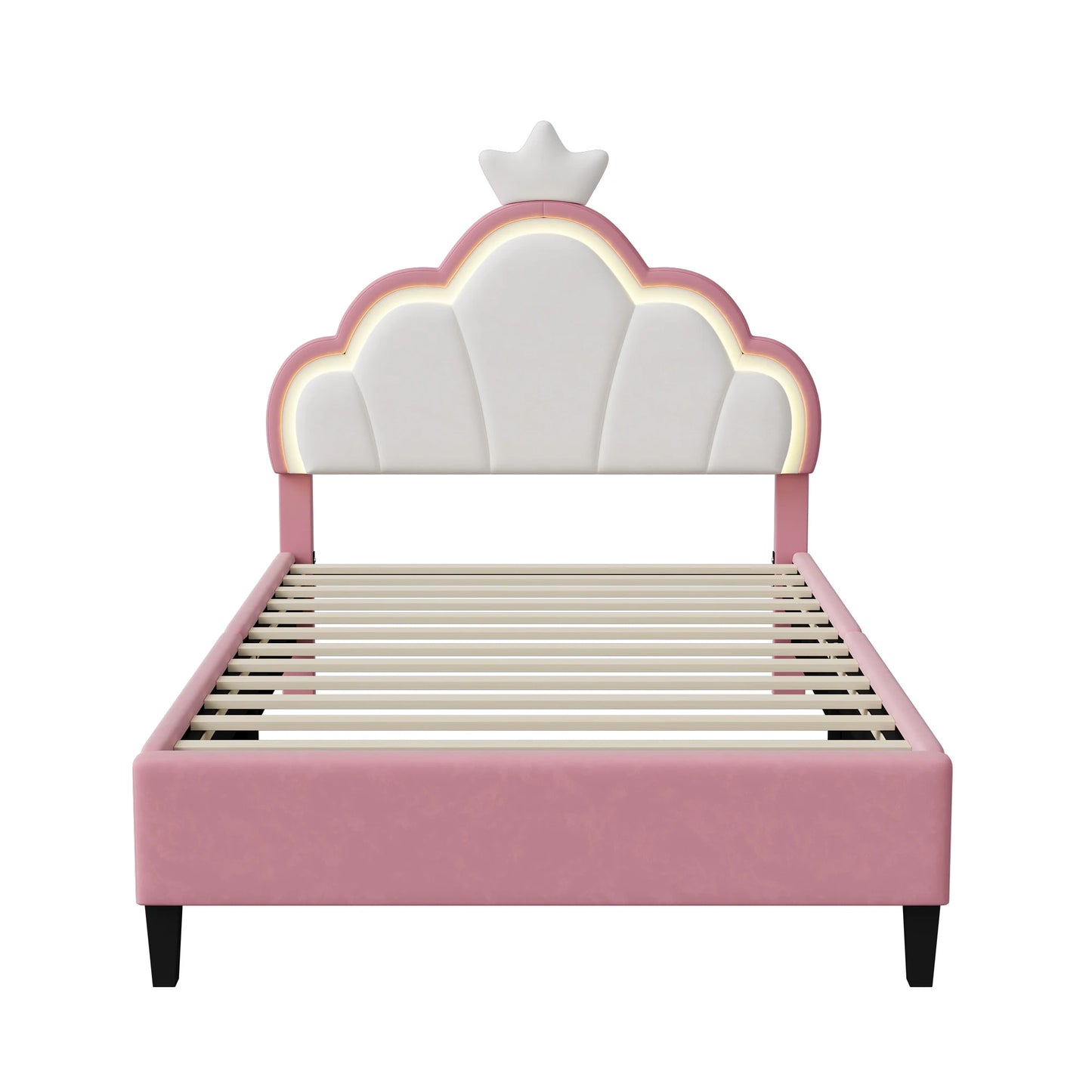 Meisjesbed – Jongensbed – Kinderbed – Tienerbed – Eenpersoonsbed – 140x200 cm – Verstelbaar LED Hoofdeinde – Zachte Velvet Bekleding