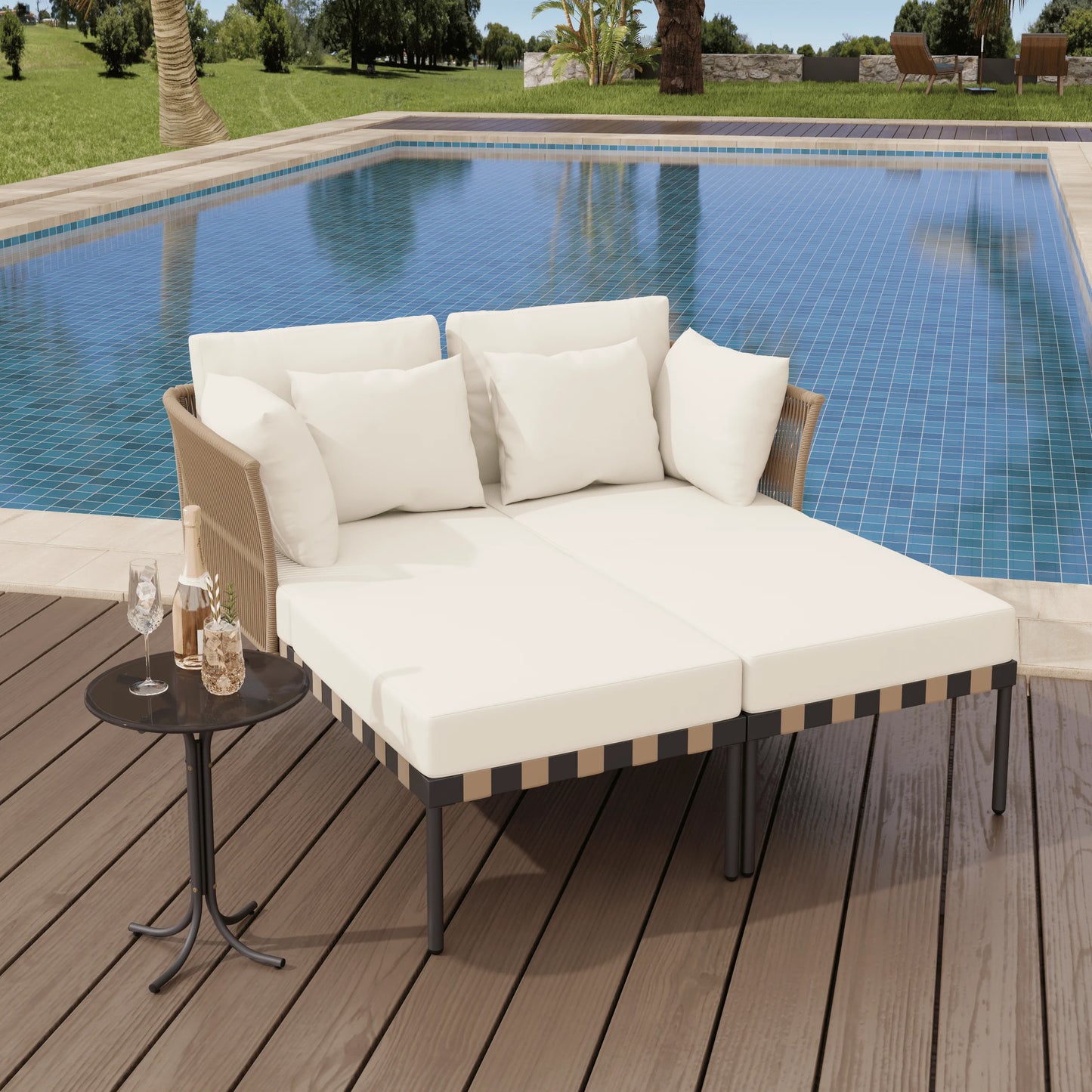 Loungeset Voor Buiten – Loungestoelen – Ligbank – Tuinmeubel – Buitenset – Gegalvaniseerd Ijzer – Zachte Kussens - Wit