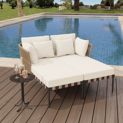 Loungeset Voor Buiten – Loungestoelen – Ligbank – Tuinmeubel – Buitenset – Gegalvaniseerd Ijzer – Zachte Kussens - Wit
