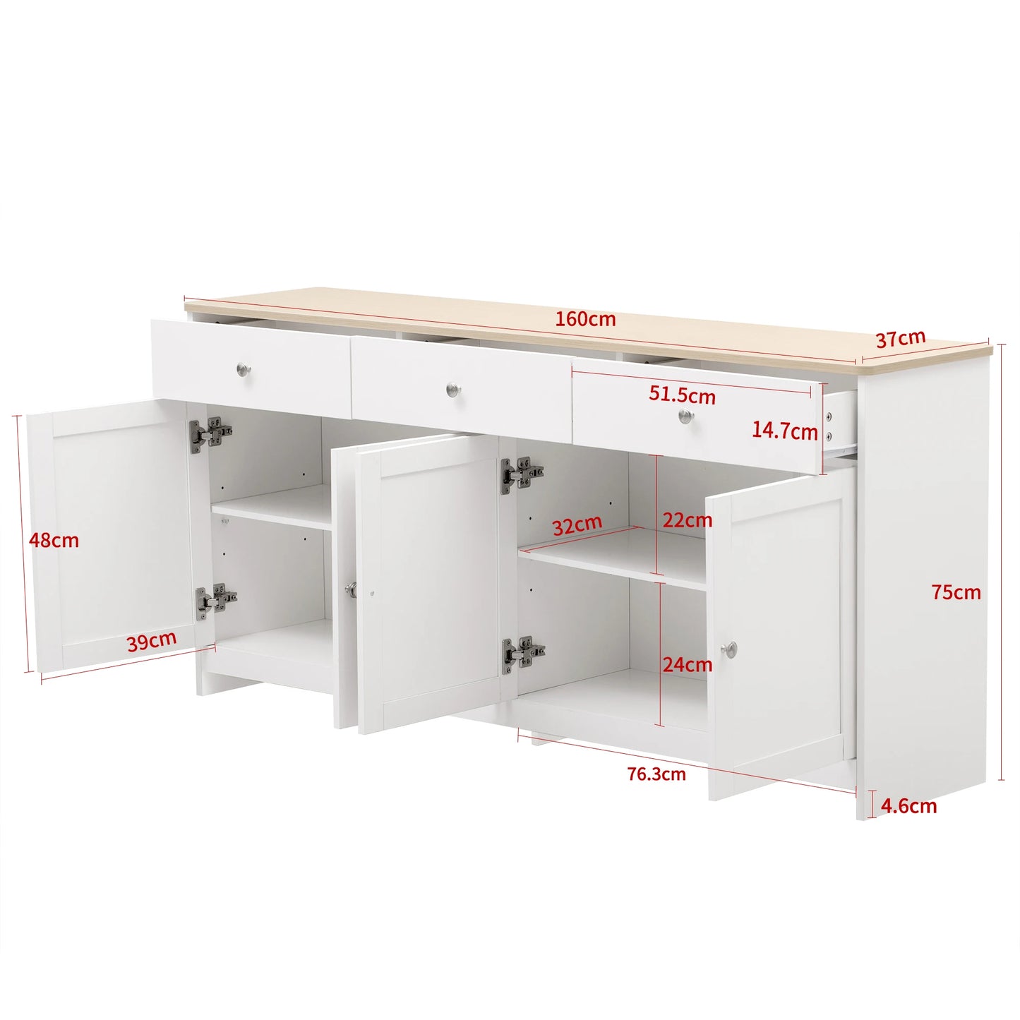 Buffetkast – Dressoir – Opbergkast – Keukenkast – Eetkamerkast – 160 Cm Breed – Duurzaam MDF