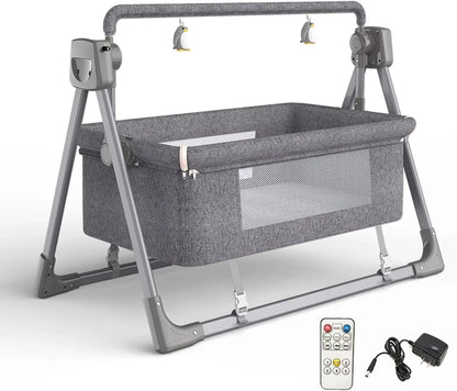 Elektrisch Babybed - Babybed - Babybedje - Wieg - Ledikant - Schommelbed - 3-in-1 - Verstelbare Hoogte - met Muskietennet - App-besturing - Afstandsbediening - Donkergrijs