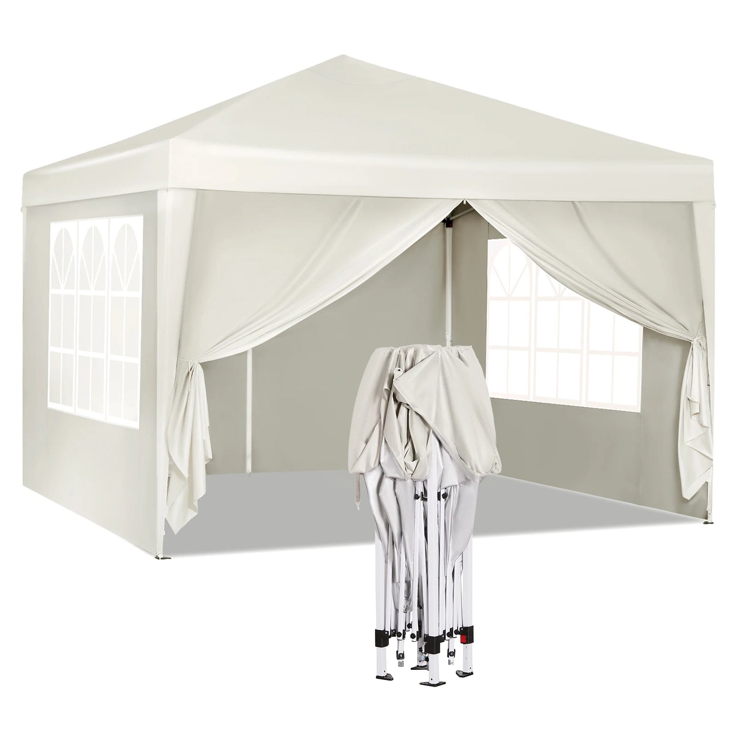 Paviljoen - Tuinpaviljoen - Partytent - Tuintent - Pop-up Kliksysteem - Stabiel - Opvouwbaar - Waterdicht - Winterbestendig - 50+UV-Bescherming - voor Tuin - Buiten - Achtertuin - 210D Oxford-doek - Ijzeren Buis - 5~10M² - 3 x 3 m - Beige